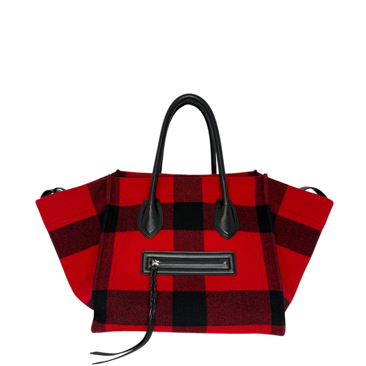 CELINE Tartan Phantom Luggage Bag Wolle rot schwarz / gut CELINE