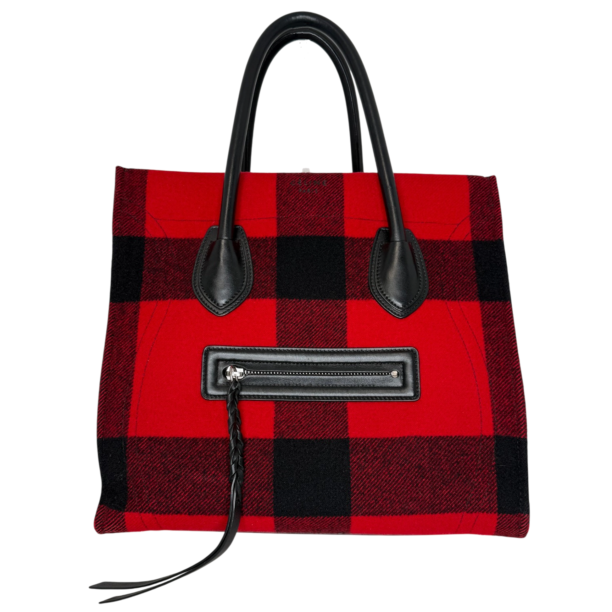 CELINE Tartan Phantom Luggage Bag Wolle rot schwarz / gut CELINE