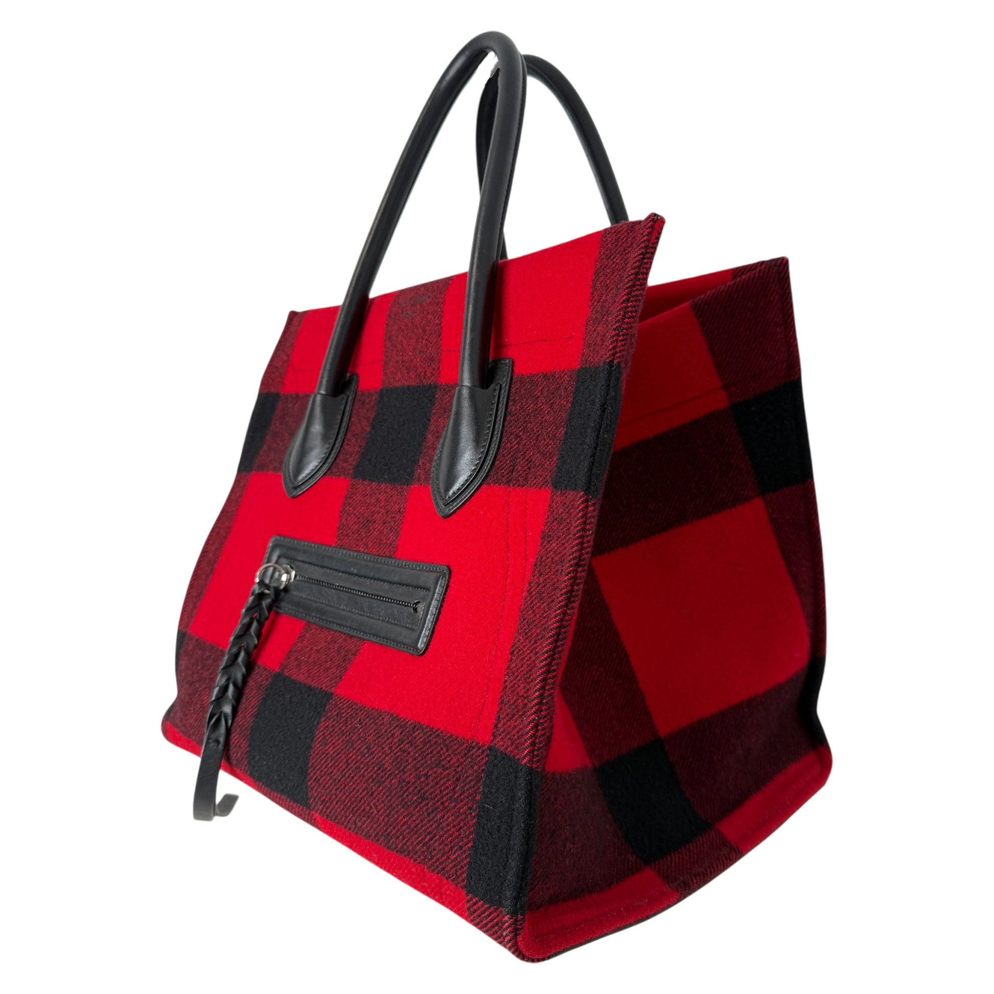 CELINE Tartan Phantom Luggage Bag Wolle rot schwarz / gut CELINE