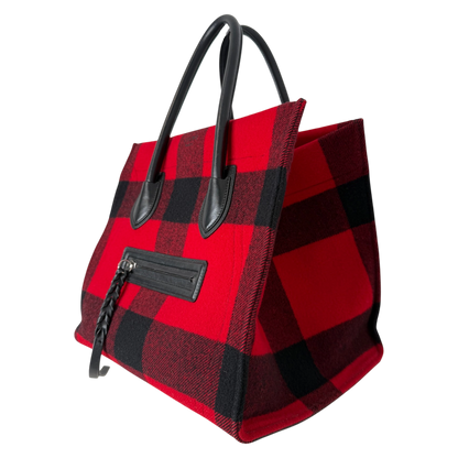 CELINE Tartan Phantom Luggage Bag Wolle rot schwarz / gut CELINE