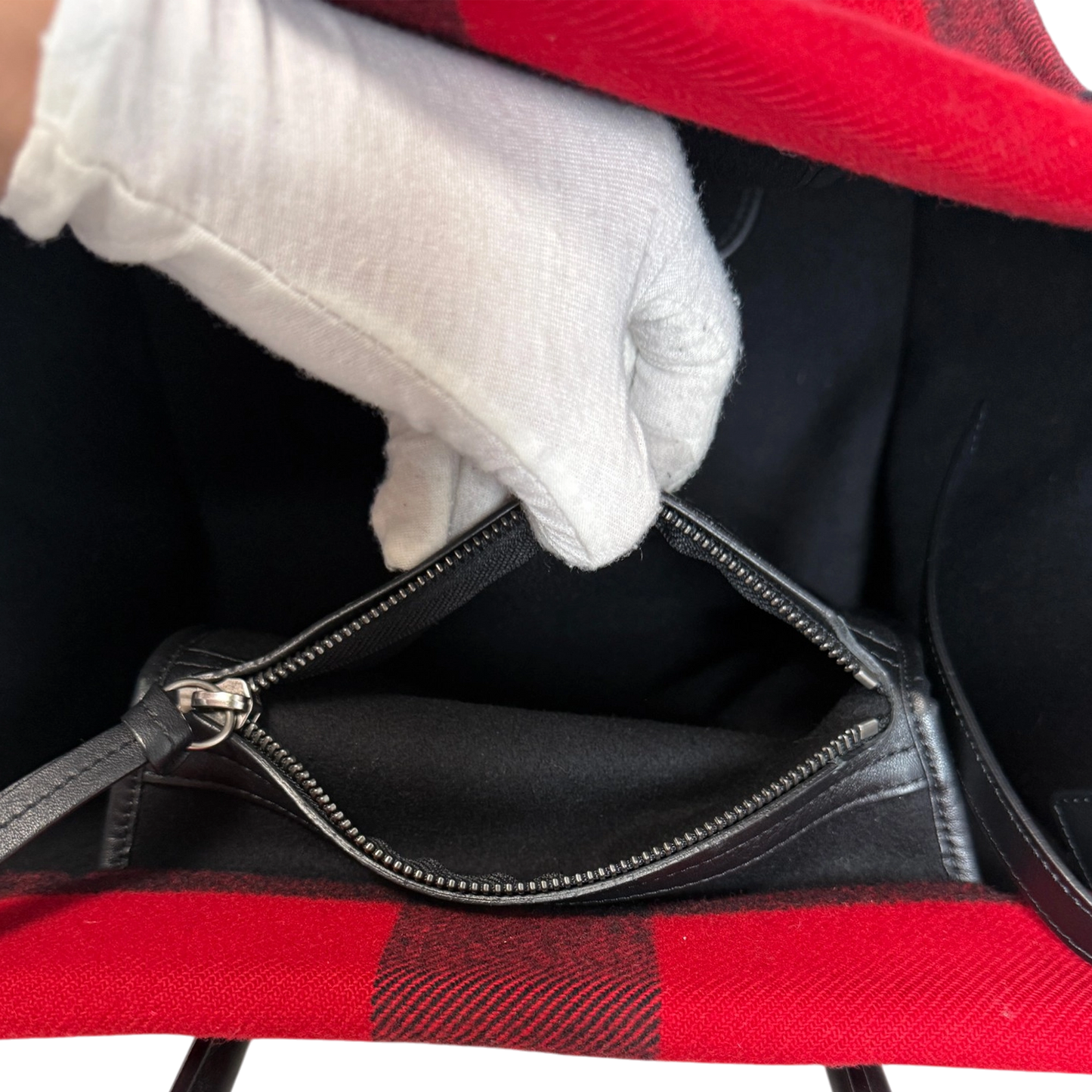 CELINE Tartan Phantom Luggage Bag Wolle rot schwarz / gut CELINE