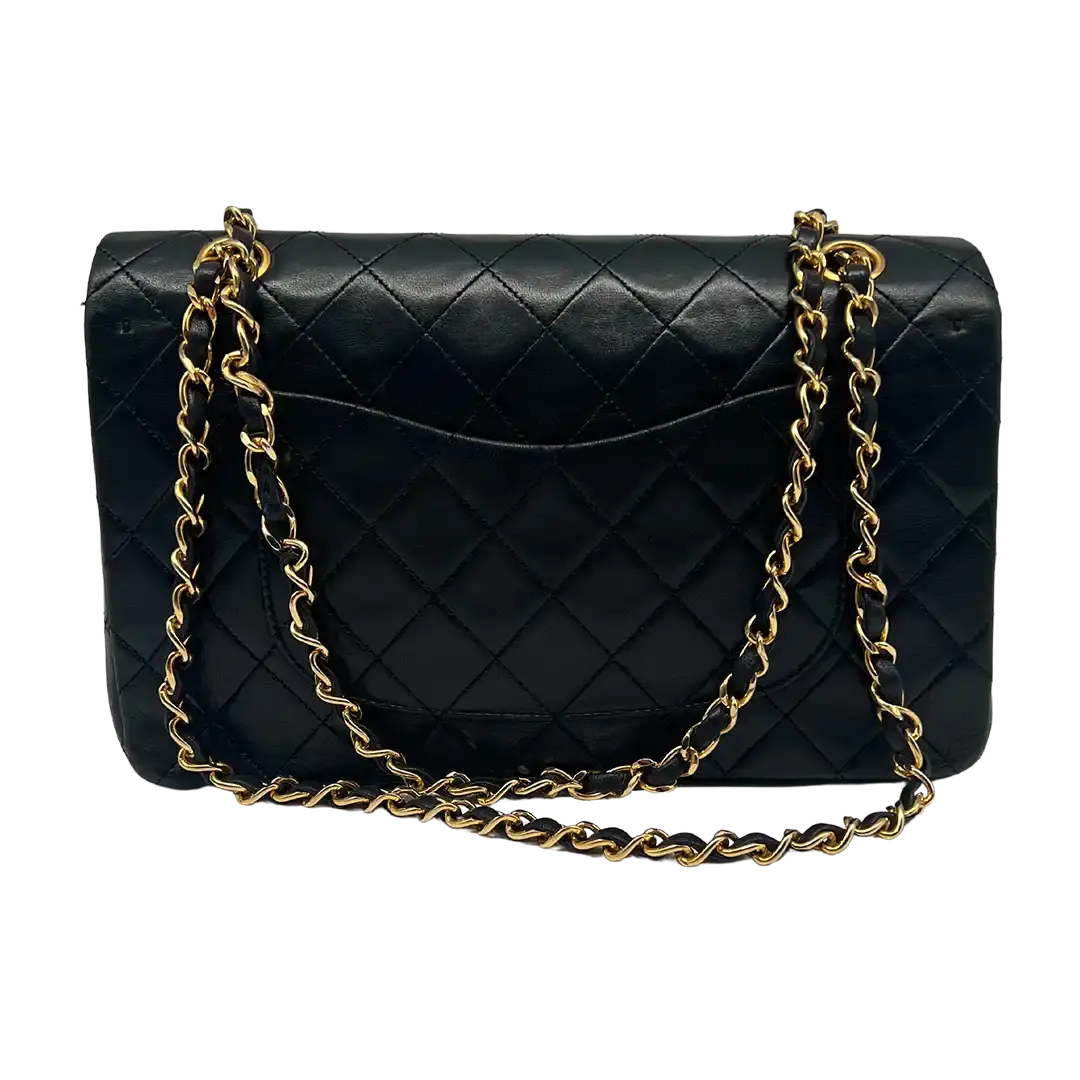 CHANEL 2.55 Double Flap 10" Chain Shoulder Bag schwarzes Lammleder / gut Chanel