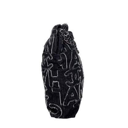 Chanel 22 mittelgroße Hobobag aus Denim Schwarz silberne Hardware / neuwertig Chanel