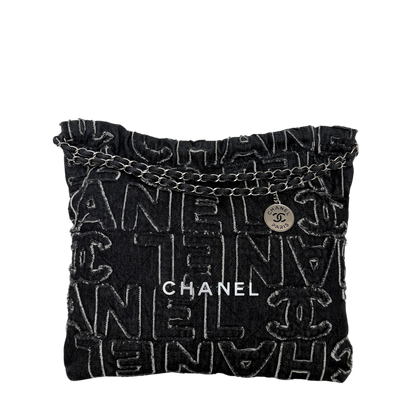 Chanel 22 mittelgroße Hobobag aus Denim Schwarz silberne Hardware / neuwertig Chanel