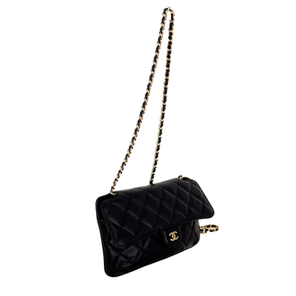 Chanel Quilted Foldable Chain Tote Bag Caviar mit Polka Dots Navyblau / neuwertig Chanel