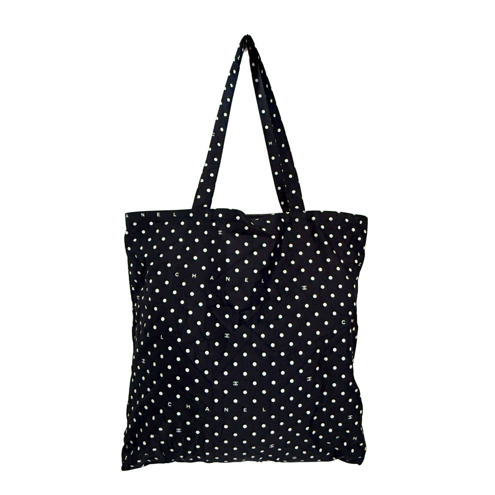 Chanel Quilted Foldable Chain Tote Bag Caviar mit Polka Dots Navyblau / neuwertig Chanel