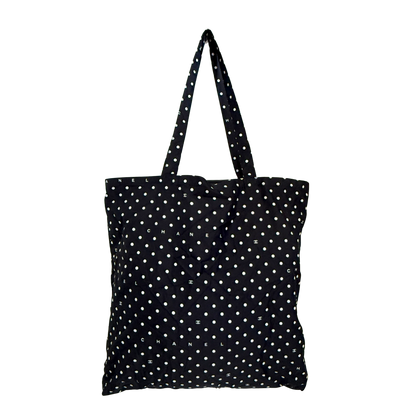 Chanel Quilted Foldable Chain Tote Bag Caviar mit Polka Dots Navyblau / neuwertig Chanel