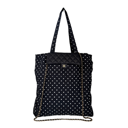 Chanel Quilted Foldable Chain Tote Bag Caviar mit Polka Dots Navyblau / neuwertig Chanel