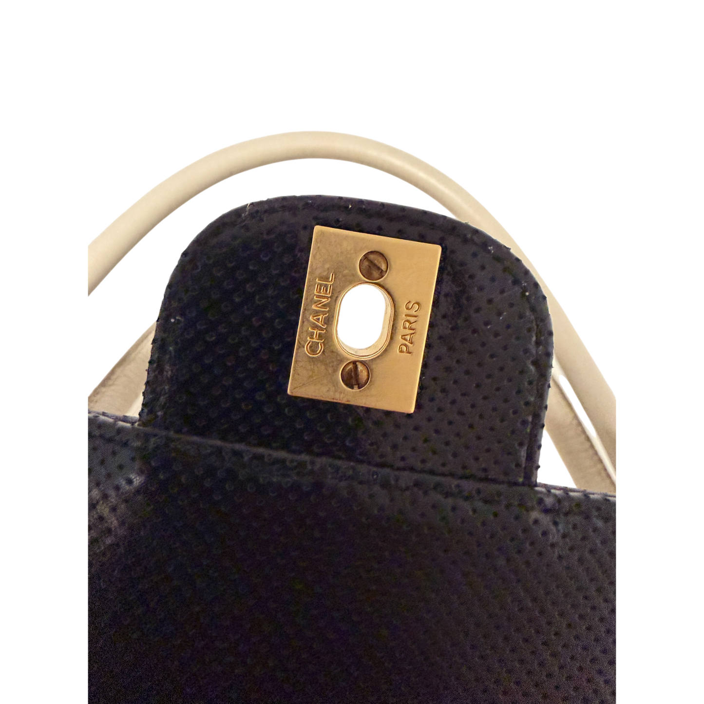 Chanel Single Flap Bag Medium Lammleder perforiert  Schwarz/Weiß / sehr gut Chanel