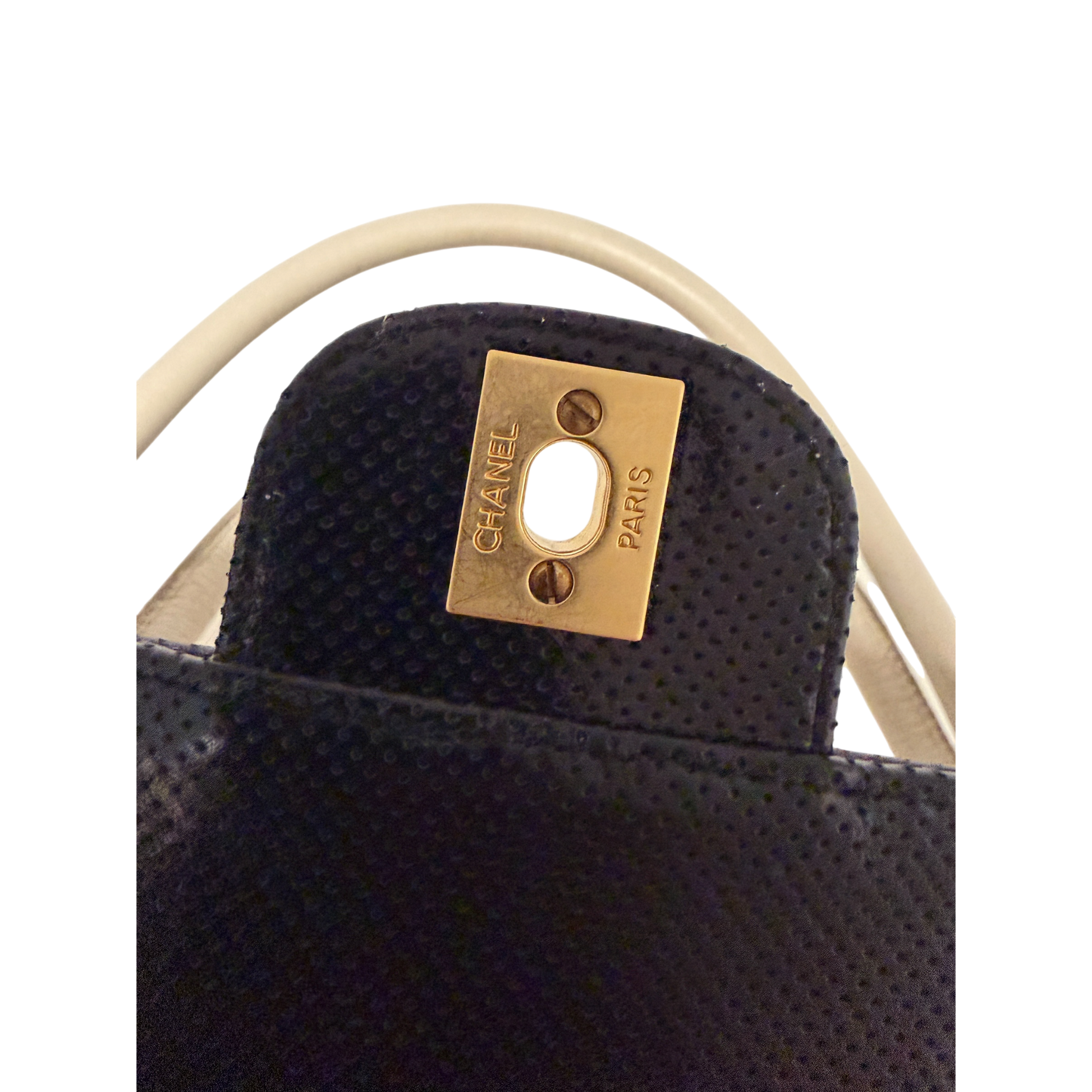Chanel Single Flap Bag Medium Lammleder perforiert  Schwarz/Weiß / sehr gut Chanel
