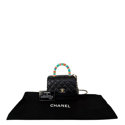 Chanel Mini Flap Bag mit Rainbow Top Handle Lammleder Schwarz / neuwertig Chanel