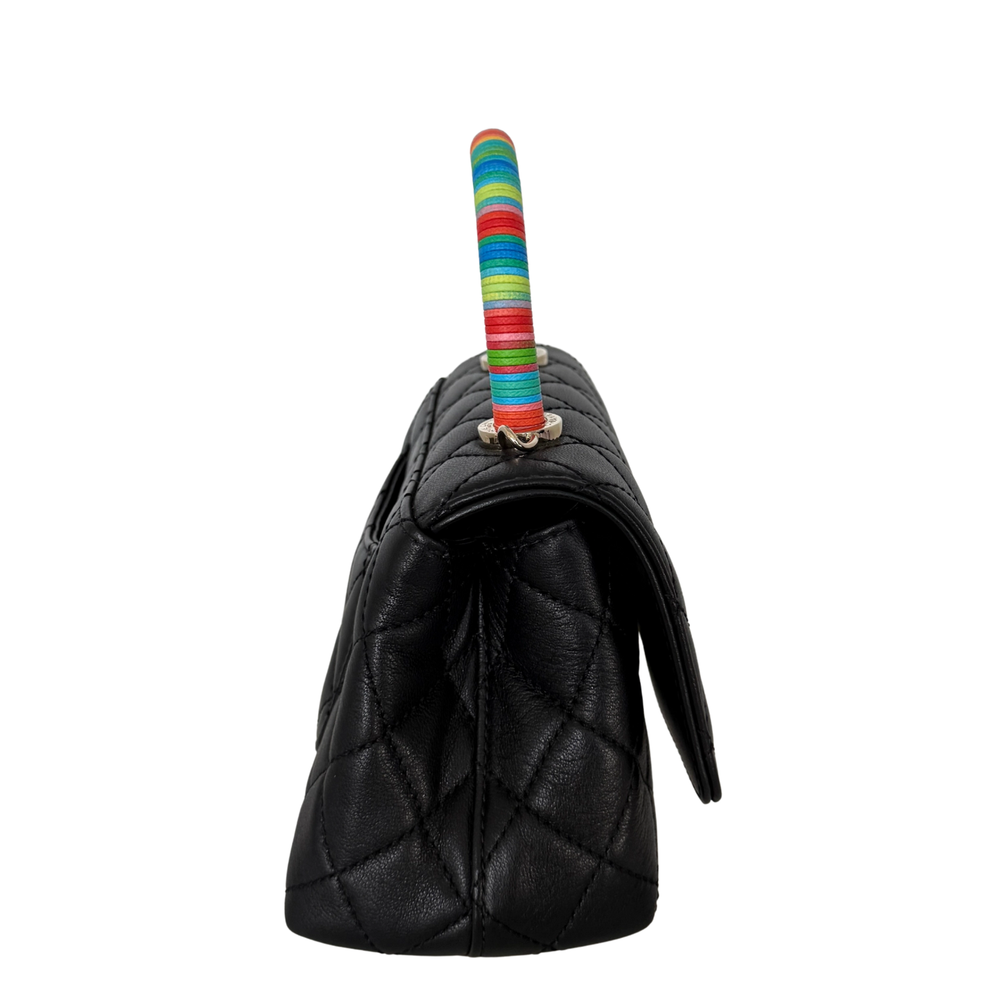 Chanel Mini Flap Bag mit Rainbow Top Handle Lammleder Schwarz / neuwertig Chanel