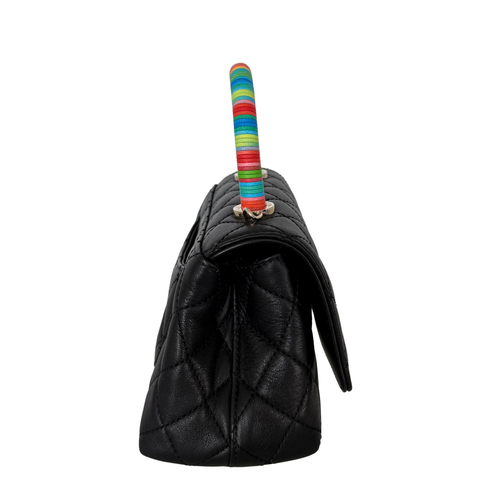 Chanel Mini Flap Bag mit Rainbow Top Handle Lammleder Schwarz / neuwertig Chanel