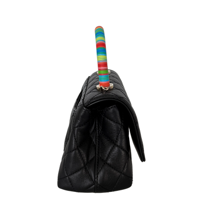 Chanel Mini Flap Bag mit Rainbow Top Handle Lammleder Schwarz / neuwertig Chanel