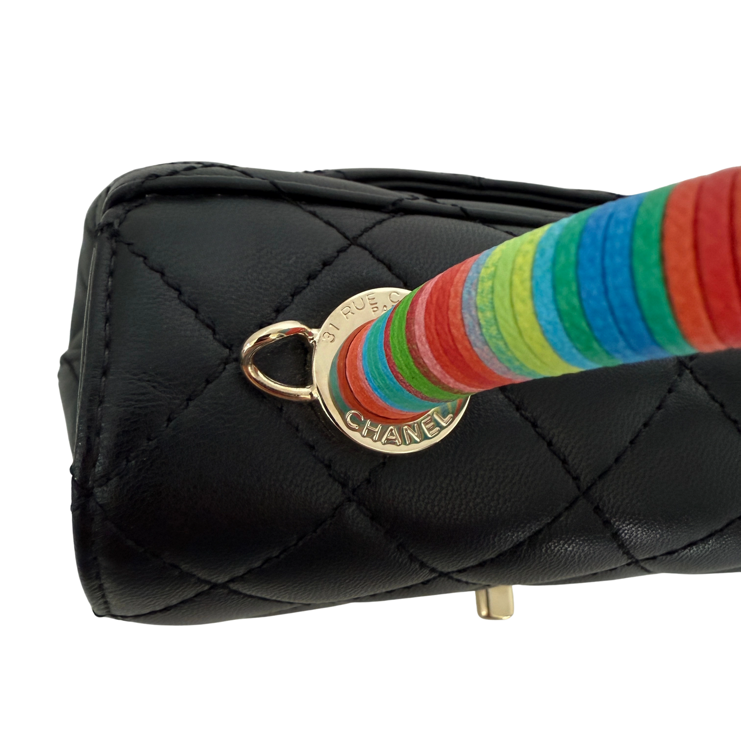 Chanel Mini Flap Bag mit Rainbow Top Handle Lammleder Schwarz / neuwertig Chanel