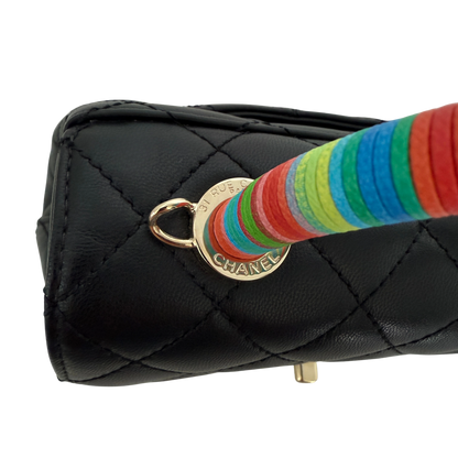 Chanel Mini Flap Bag mit Rainbow Top Handle Lammleder Schwarz / neuwertig Chanel