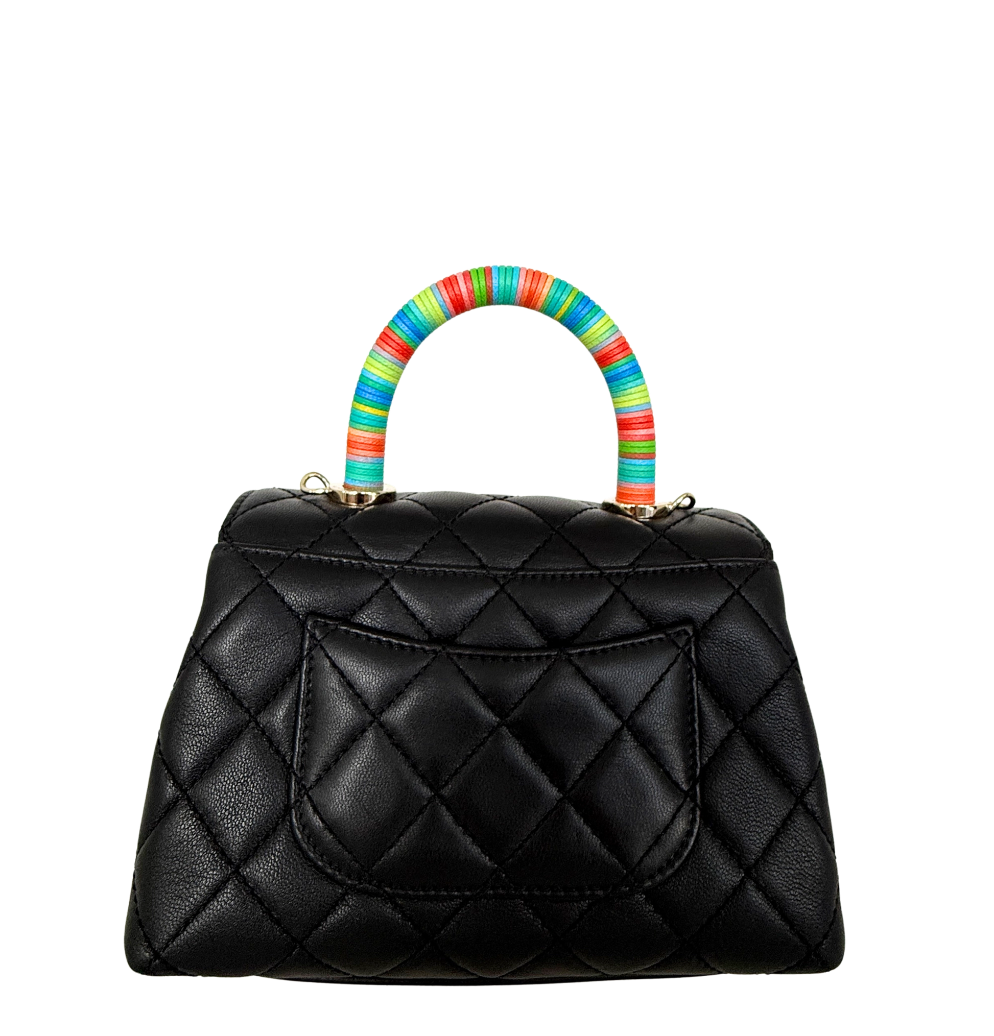 Chanel Mini Flap Bag mit Rainbow Top Handle Lammleder Schwarz / neuwertig Chanel