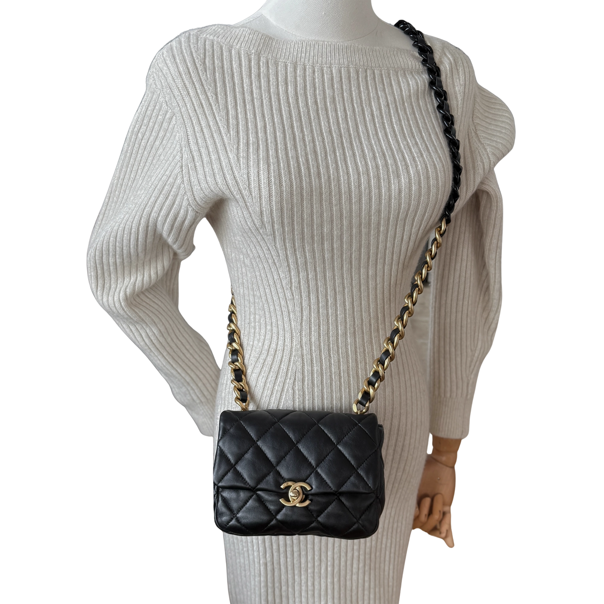 Chanel Mini Quilted Candy Chain Flap Bag Lammleder Schwarz / sehr gut Chanel
