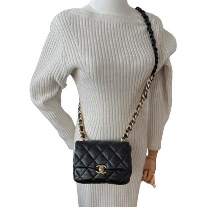 Chanel Mini Quilted Candy Chain Flap Bag Lammleder Schwarz / sehr gut Chanel