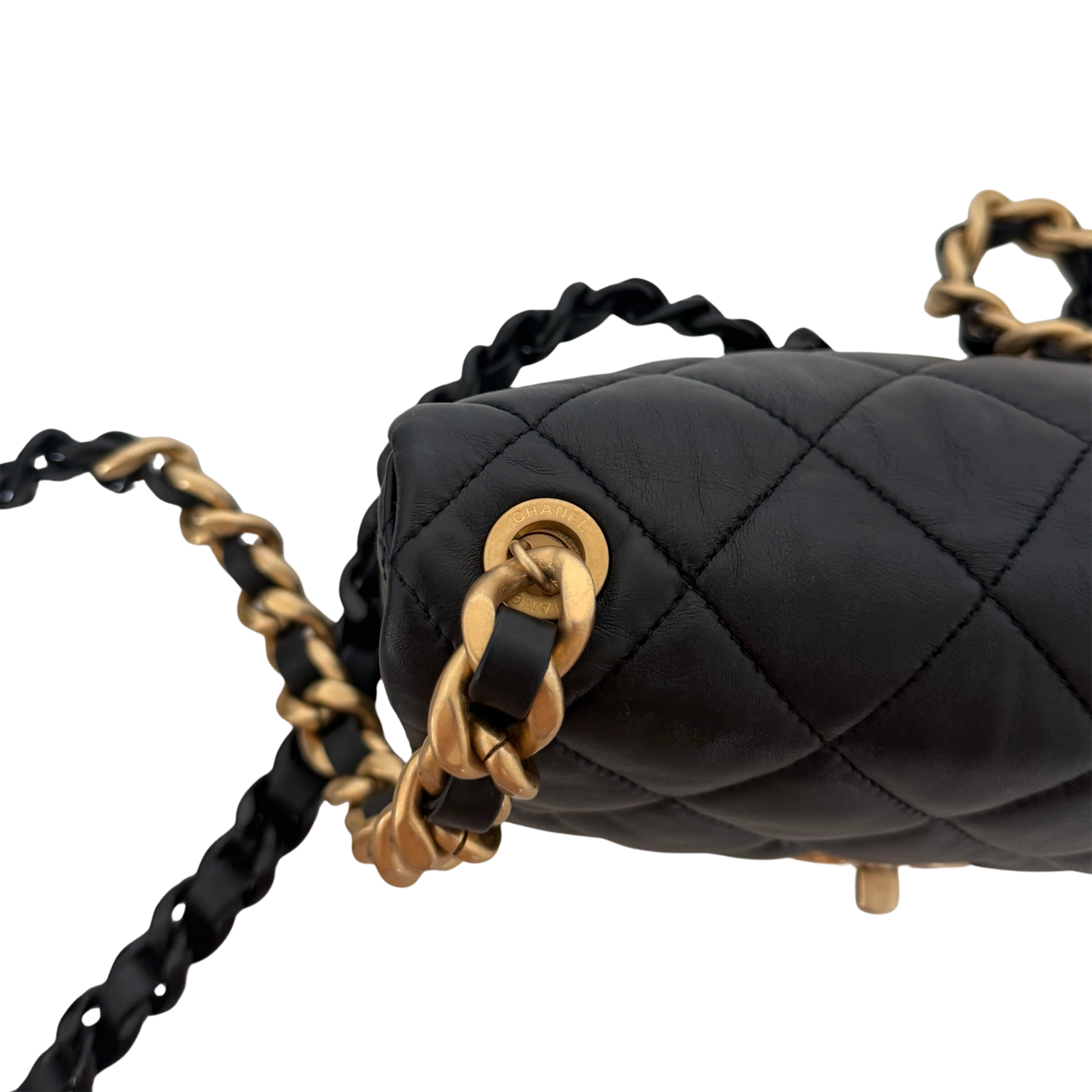 Chanel Mini Quilted Candy Chain Flap Bag Lammleder Schwarz / sehr gut Chanel
