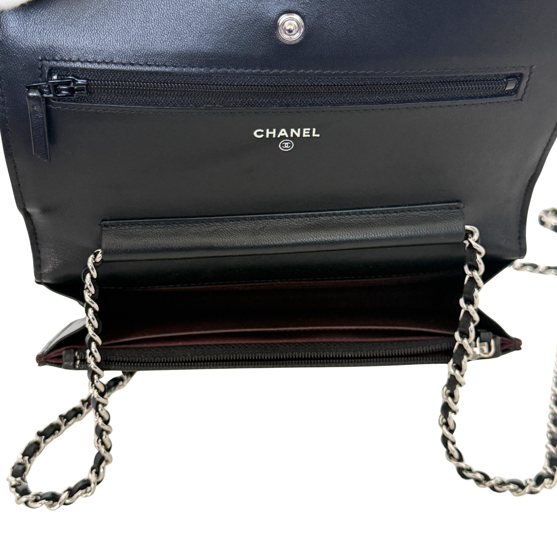 Chanel Wallet on Chain Bag Lammleder Schwarz silberne Hardware / neuwertig Chanel