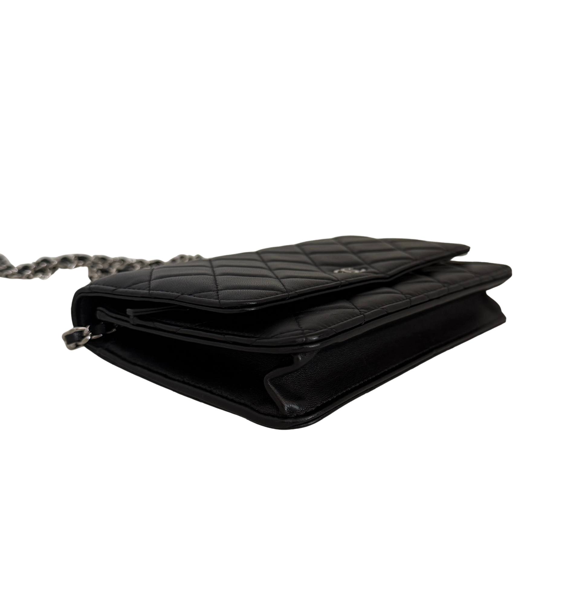 Chanel Wallet on Chain Bag Lammleder Schwarz silberne Hardware / neuwertig Chanel