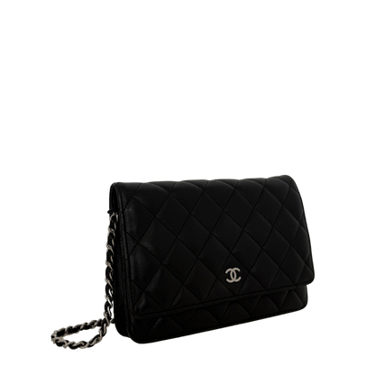 Chanel Wallet on Chain Bag Lammleder Schwarz silberne Hardware / sehr gut Chanel