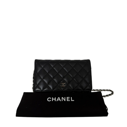 Chanel Wallet on Chain Bag Lammleder Schwarz silberne Hardware / sehr gut Chanel