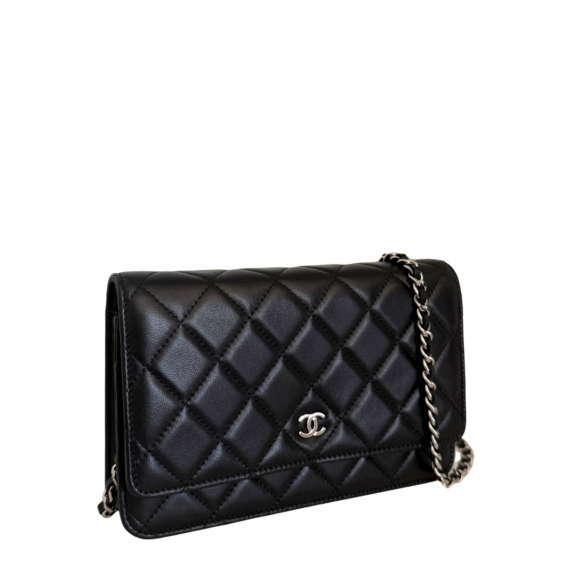 Chanel Wallet on Chain Bag Lammleder Schwarz silberne Hardware / neuwertig Chanel