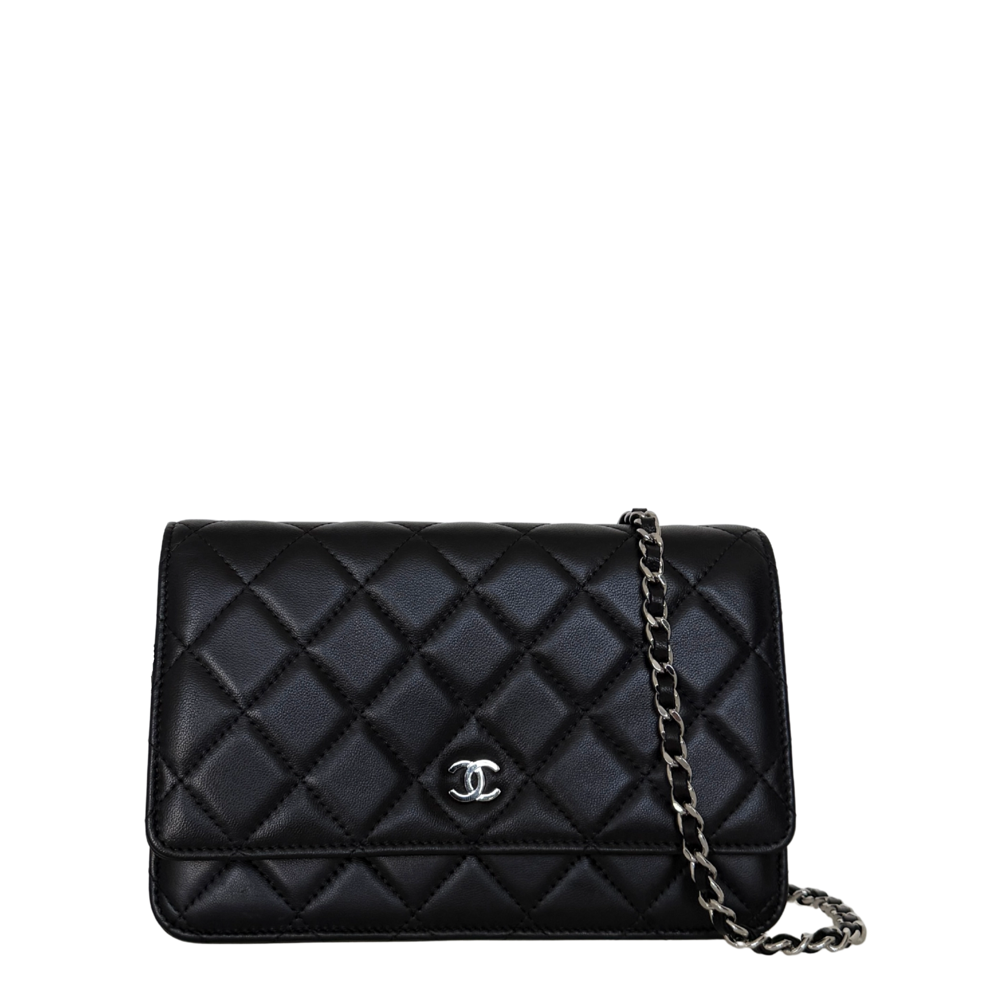 Chanel Wallet on Chain Bag Lammleder Schwarz silberne Hardware / neuwertig Chanel