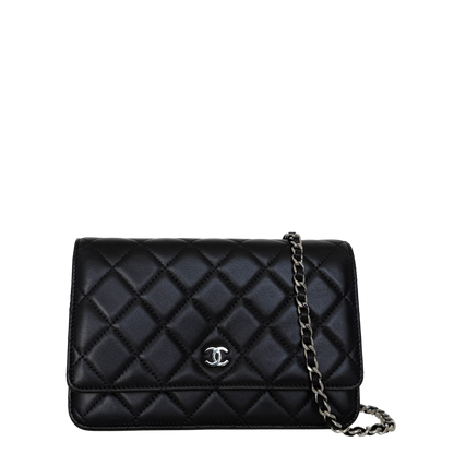 Chanel Wallet on Chain Bag Lammleder Schwarz silberne Hardware / neuwertig Chanel