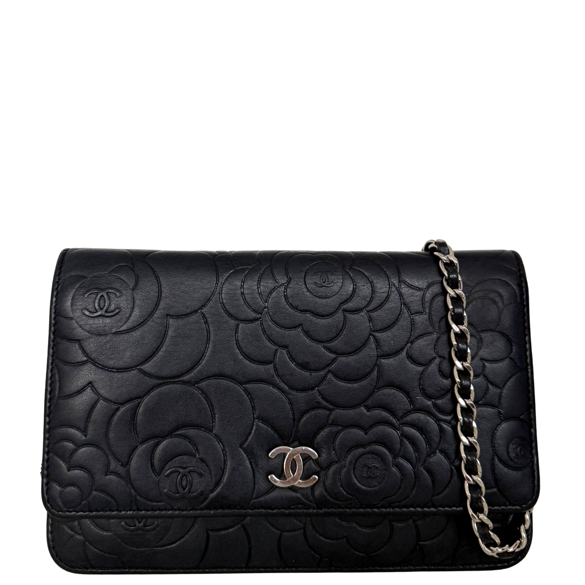 Chanel Wallet On Chain Camellia Lammleder Schwarz goldene Hardware / sehr gut Chanel