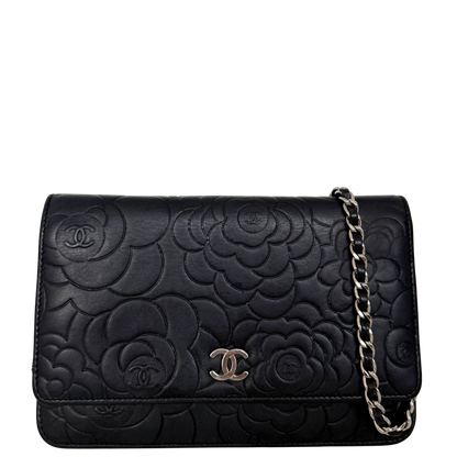 Chanel Wallet On Chain Camellia Lammleder Schwarz goldene Hardware / sehr gut Chanel