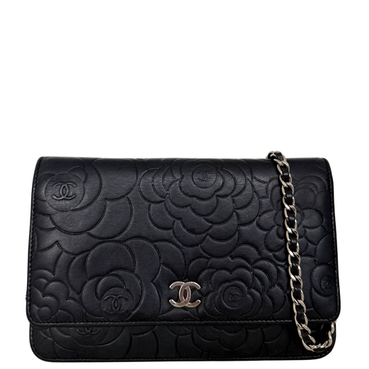 Chanel Wallet On Chain Camellia Lammleder Schwarz goldene Hardware / sehr gut Chanel