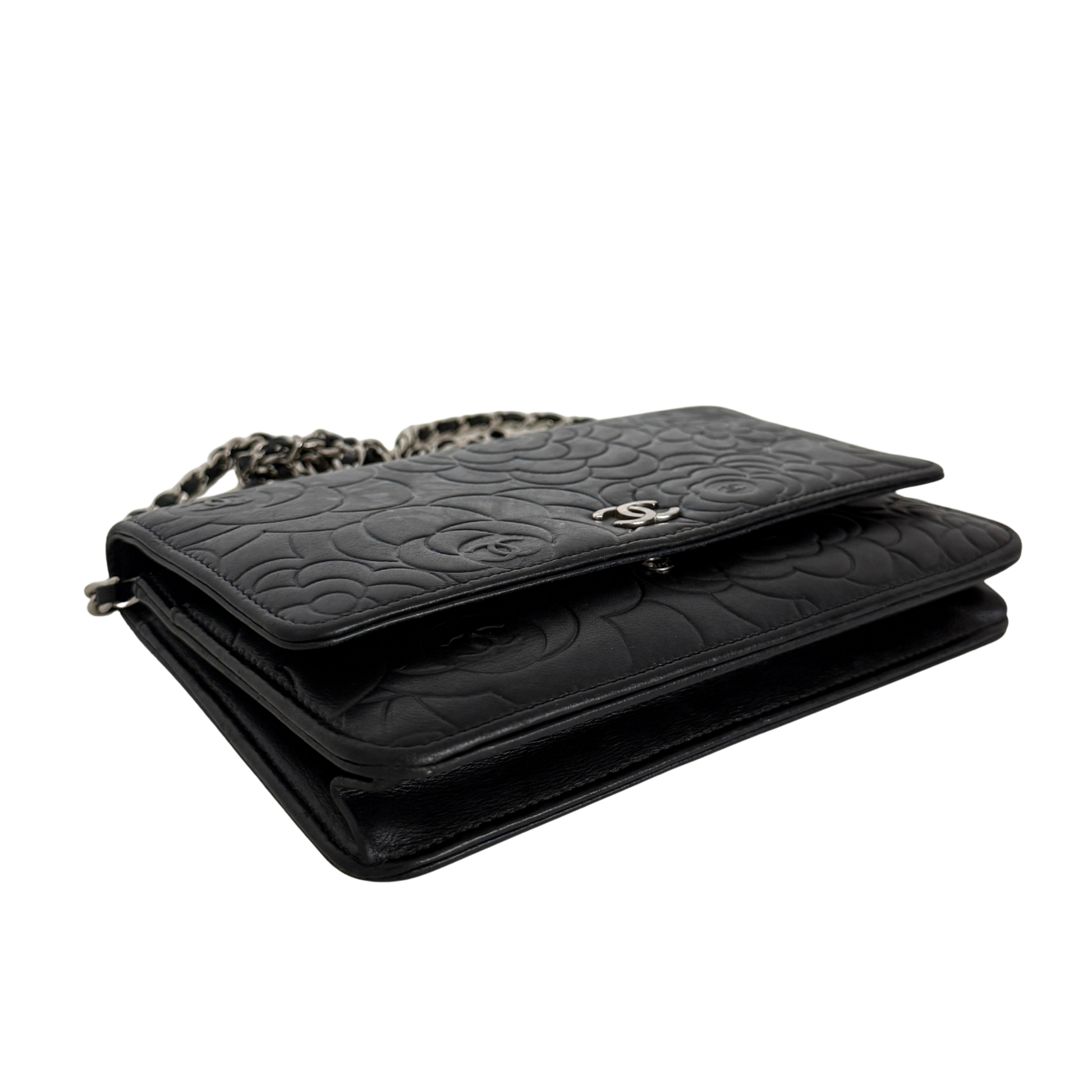 Chanel Wallet On Chain Camellia Lammleder Schwarz goldene Hardware / sehr gut Chanel