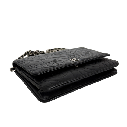 Chanel Wallet On Chain Camellia Lammleder Schwarz goldene Hardware / sehr gut Chanel