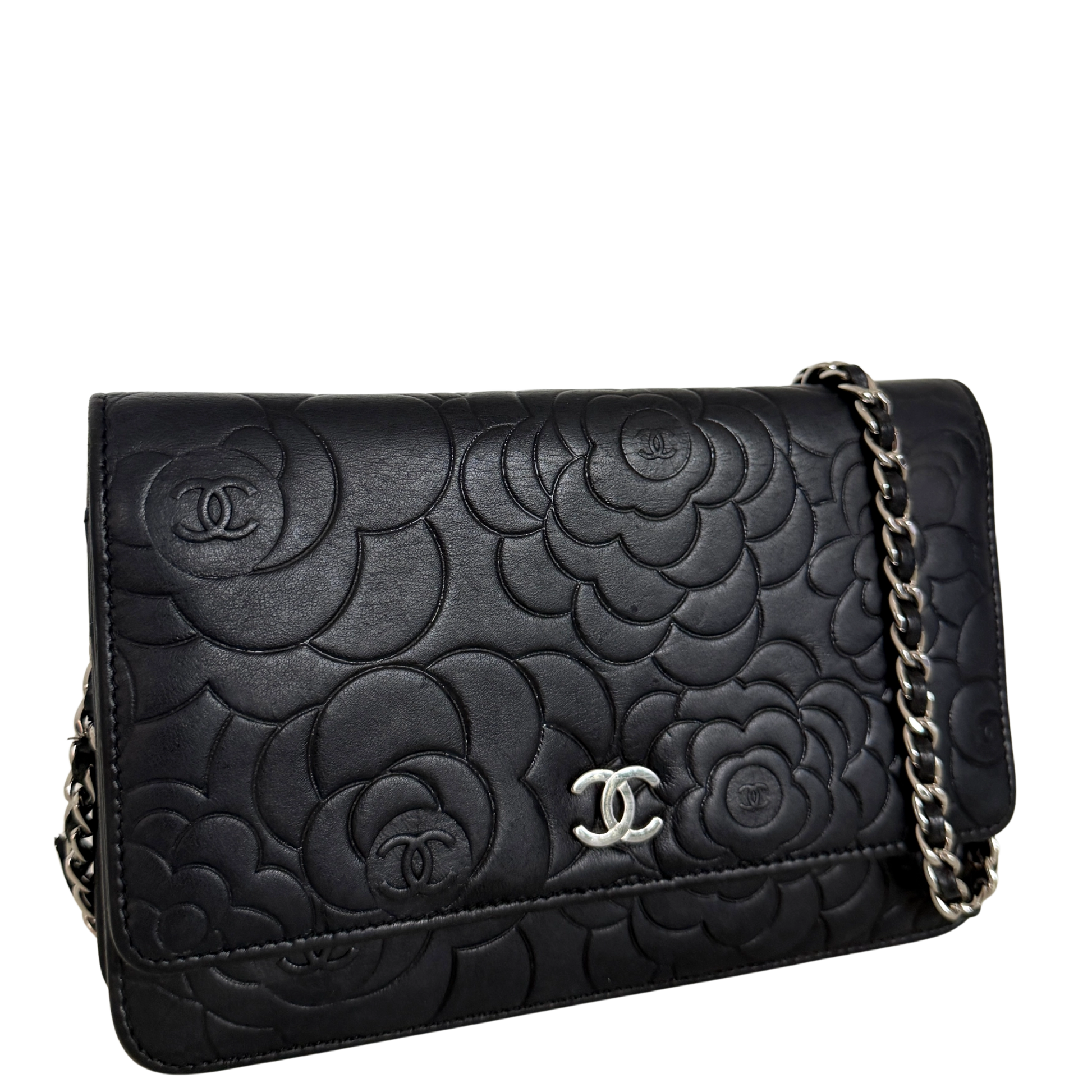 Chanel Wallet On Chain Camellia Lammleder Schwarz goldene Hardware / sehr gut Chanel