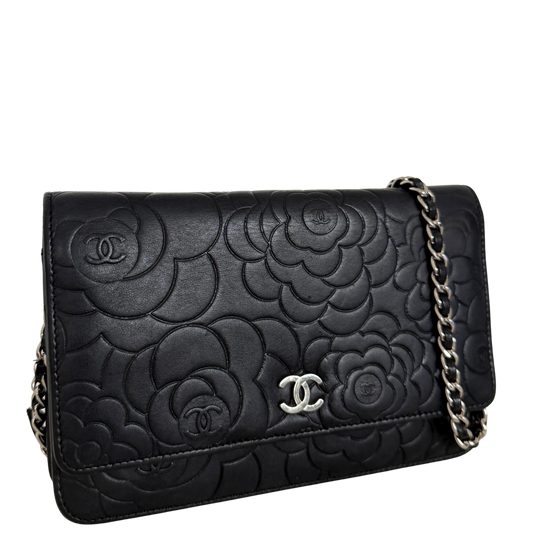 Chanel Wallet On Chain Camellia Lammleder Schwarz goldene Hardware / sehr gut Chanel