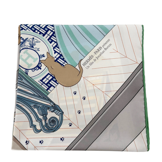 Hermès Carré 90 MYSTERE AU 24 Seidentuch Grau Fullset / neuwertig Hermès