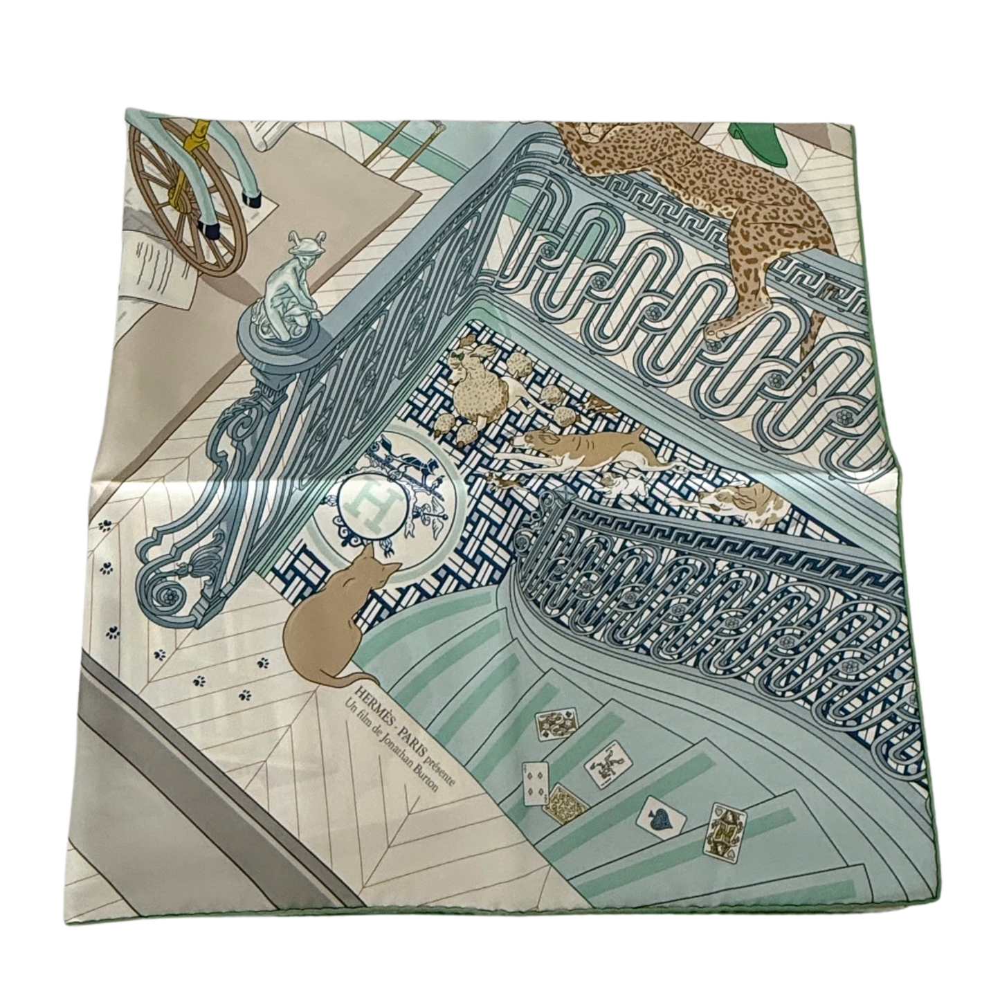 Hermès Carré 90 MYSTERE AU 24 Seidentuch Grau Fullset / neuwertig Hermès