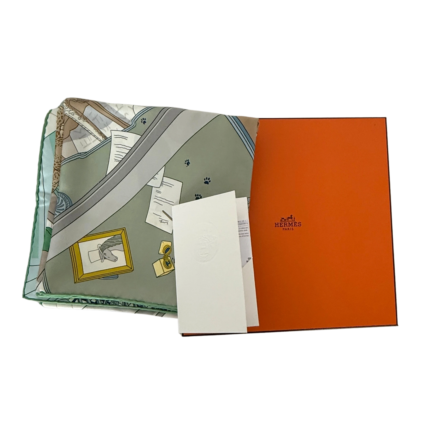 Hermès Carré 90 MYSTERE AU 24 Seidentuch Grau Fullset / neuwertig Hermès