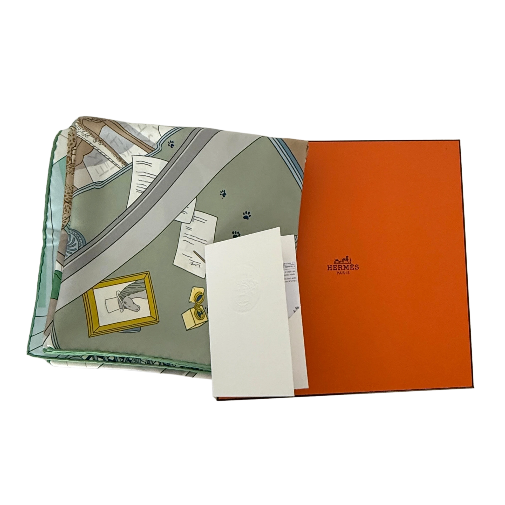 Hermès Carré 90 MYSTERE AU 24 Seidentuch Grau Fullset / neuwertig Hermès