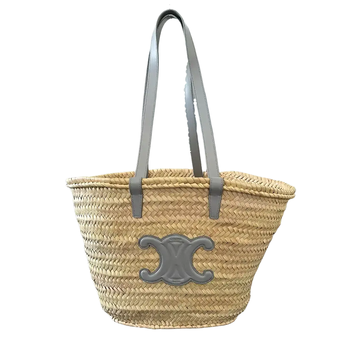 Celine Triomphe Korbtasche Medium blau aus Palmblättern und Kalbsleder / ungetragen CELINE