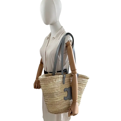 Celine Triomphe Korbtasche Medium blau aus Palmblättern und Kalbsleder / ungetragen CELINE