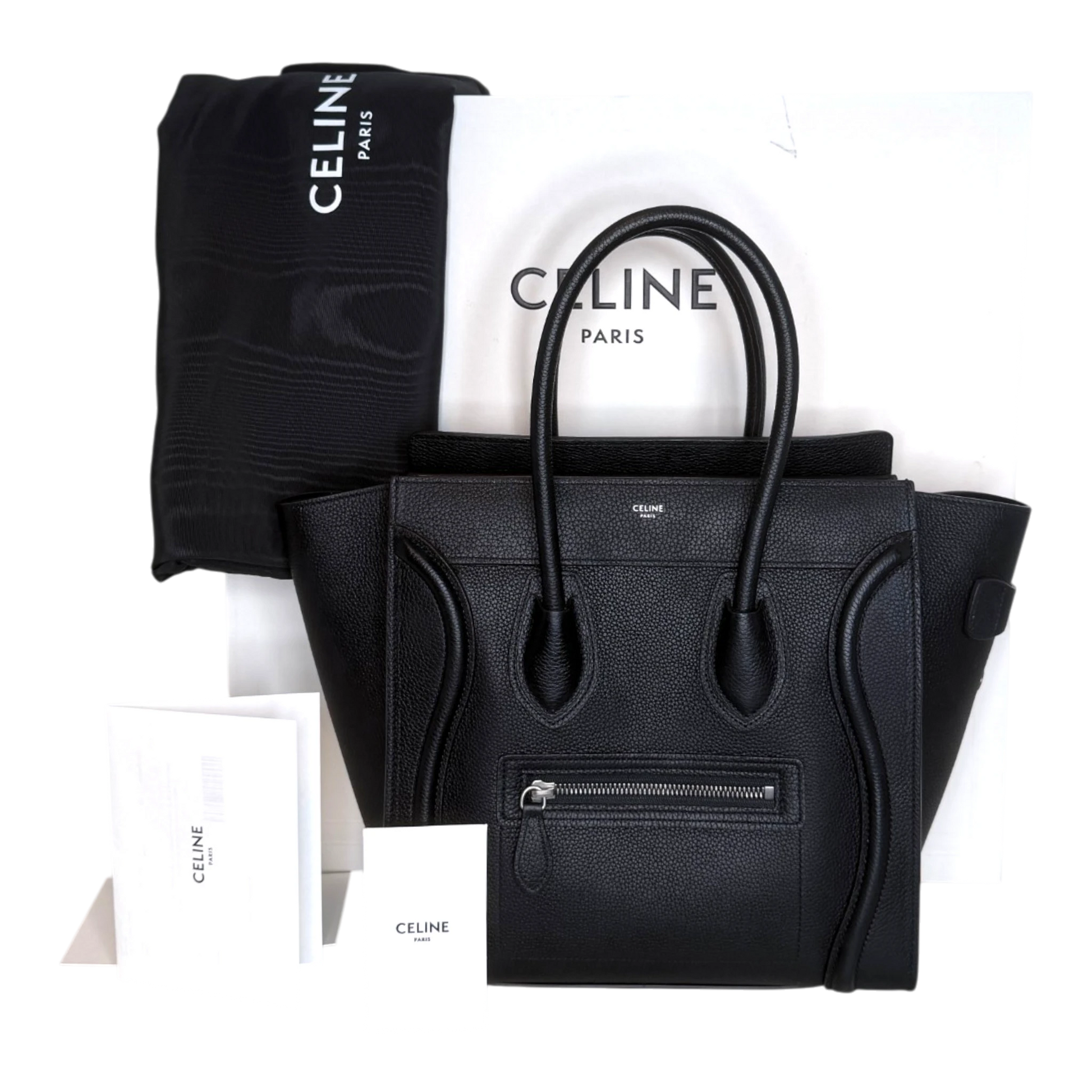 Celine Micro Luggage Handtasche Kalbsleder Schwarz Silber 2023 CELINE