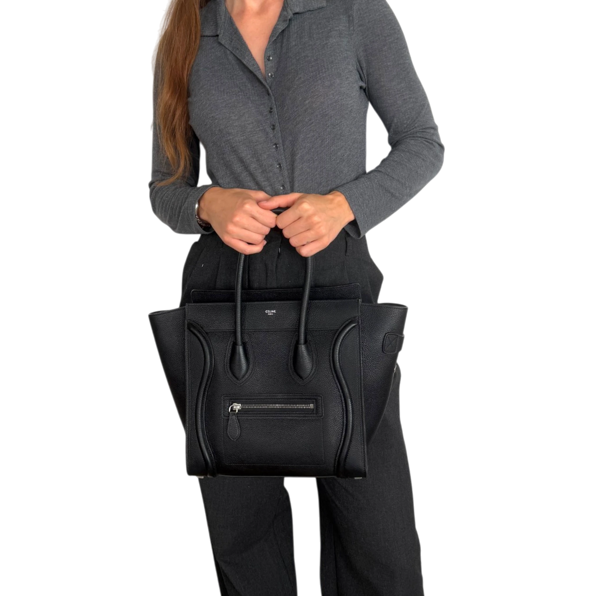 Celine Micro Luggage Handtasche Kalbsleder Schwarz Silber 2023 CELINE