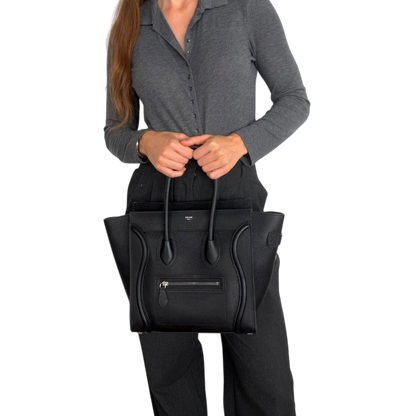 Celine Micro Luggage Handtasche Kalbsleder Schwarz Silber 2023 CELINE