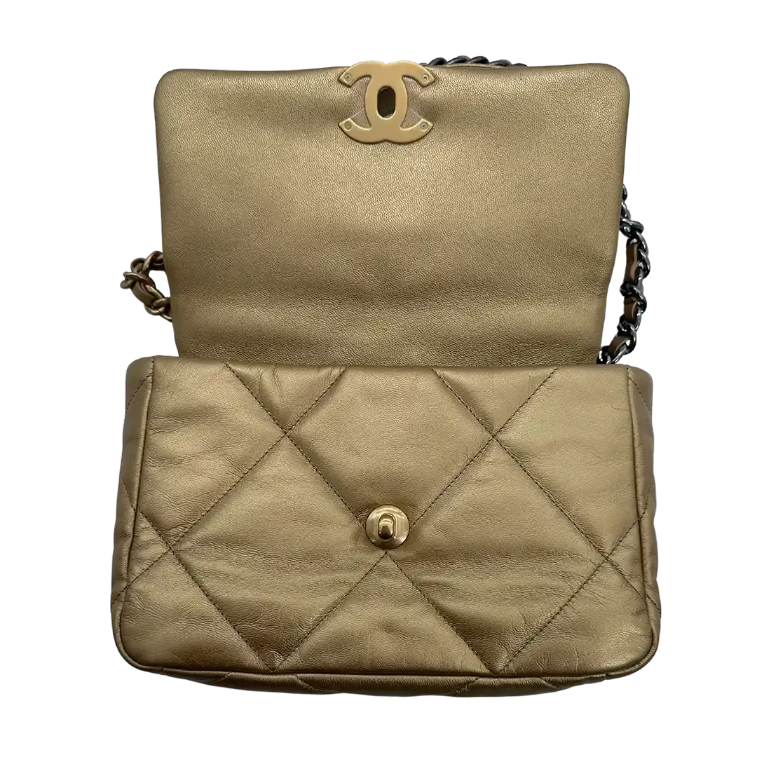 Chanel 19 Flap Bag Small Tasche Lammleder gold selten Fullset /  neuwertig Chanel