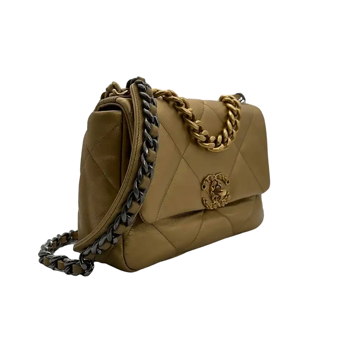 Chanel 19 Flap Bag Small Tasche Lammleder gold selten Fullset /  neuwertig Chanel