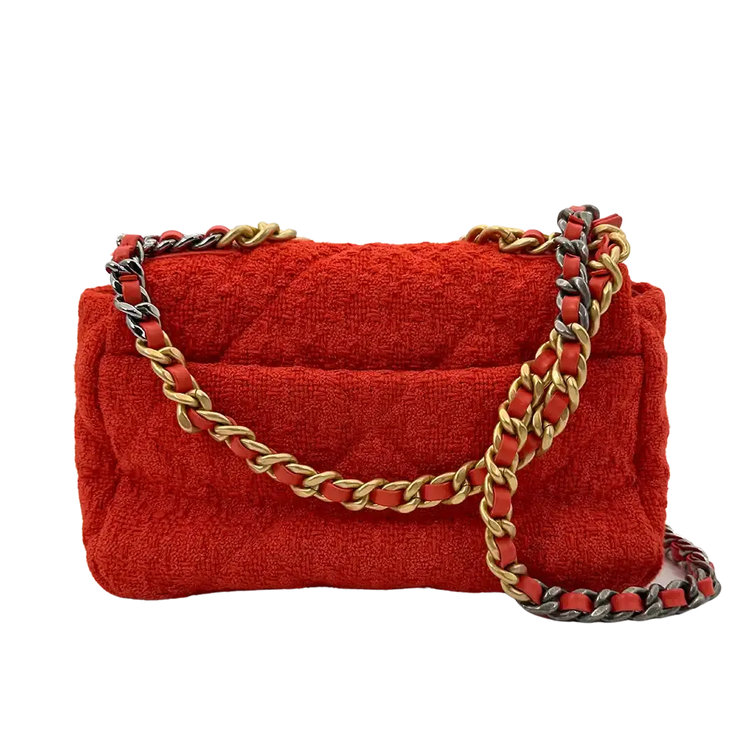 Chanel 19 Flap Bag Small Tasche Tweed Orange Fullset / neuwertig Chanel